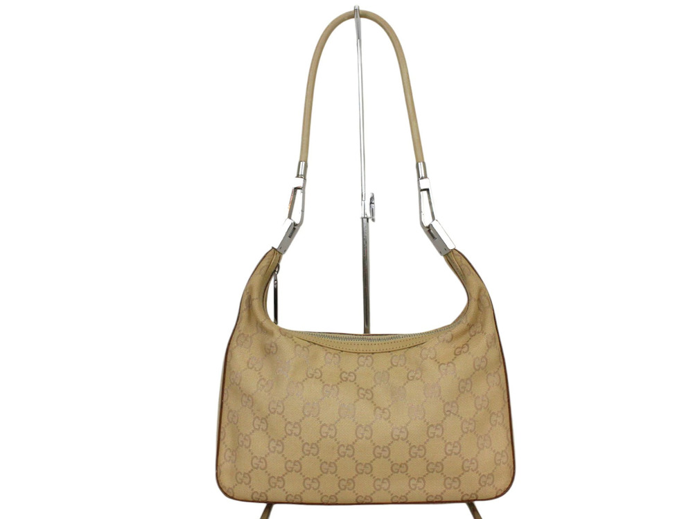 Gucci Handbag Beige Bag Leather Shoulder Canvas GG Hobo - Picture 2 of 9